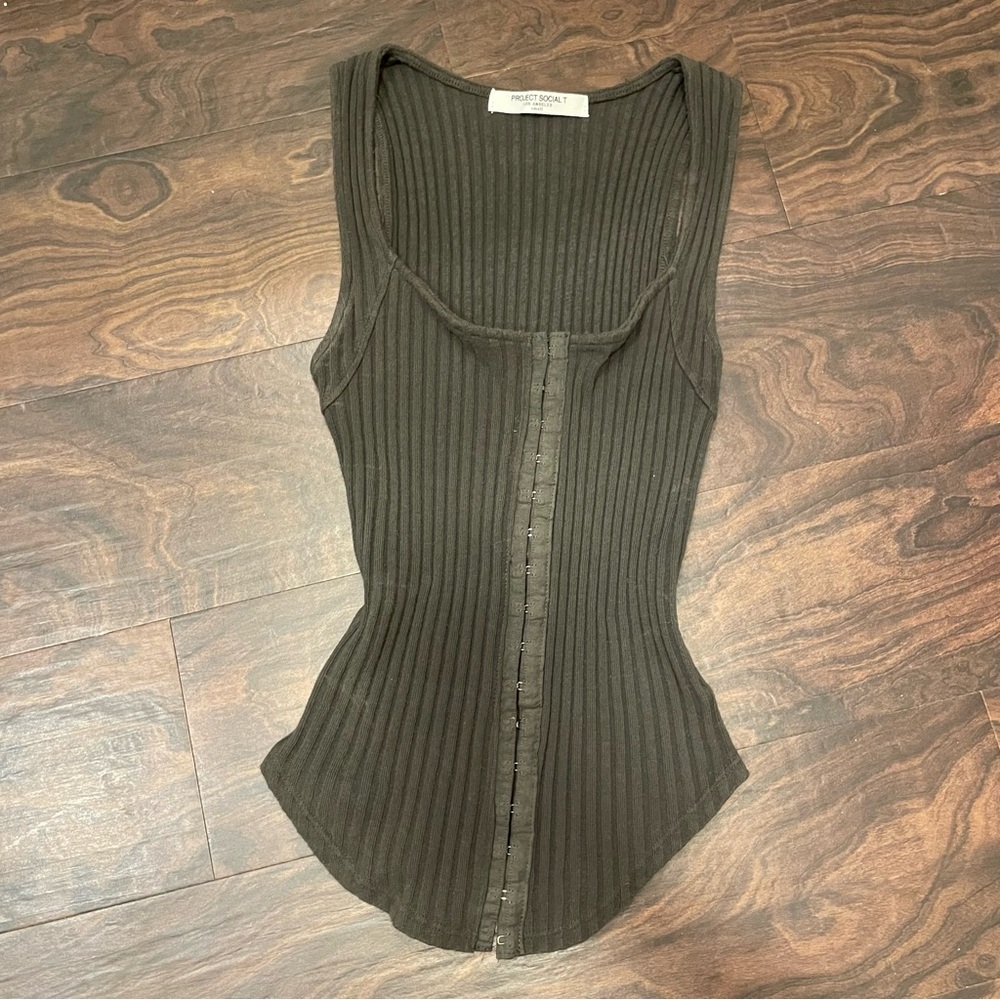Project Social T Gray Ribbed Sleeveless Tank Top